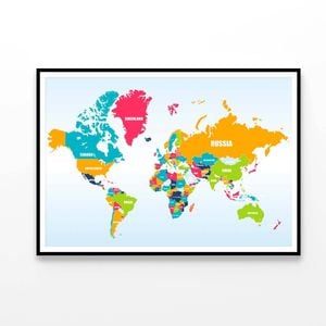 World Map-Countries  Print 100% Australian Made 90x60cm  (Poster)