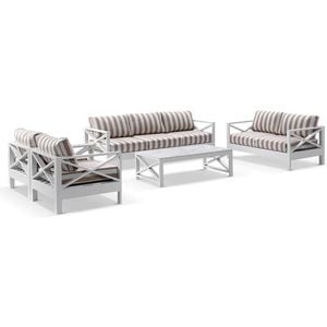 Kansas 3+2+1+1 Seater Outdoor Aluminium Lounge Set With Coffee Table In Sunbrella & Maxim Beige Cushions