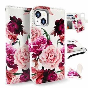 Tough On for Apple iPhone 16e / iPhone 15 Case Magnetic Detachable Leather Rose Flower