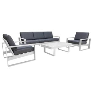 FurnitureOkay Manly 4-Piece Aluminium Outdoor Lounge Setting - White