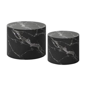 Oikiture Coffee Table Set of 2 Round Marble Effect Black