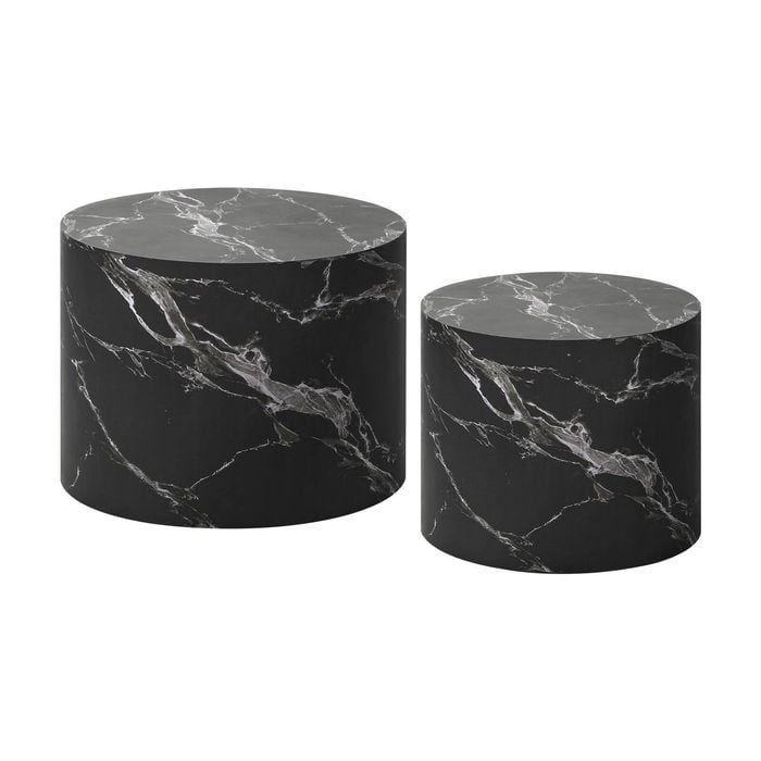 Oikiture Coffee Table Set of 2 Round Marble Effect Black