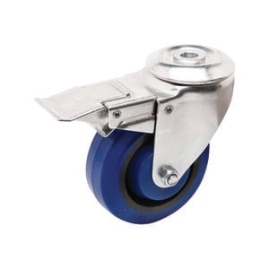 Easyroll 75mm Blue Elastic Rubber Swivel Brake Bolt Hole Caster