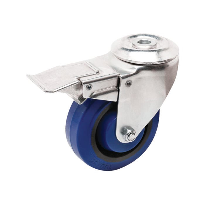 Easyroll 75mm Blue Elastic Rubber Swivel Brake Bolt Hole Caster