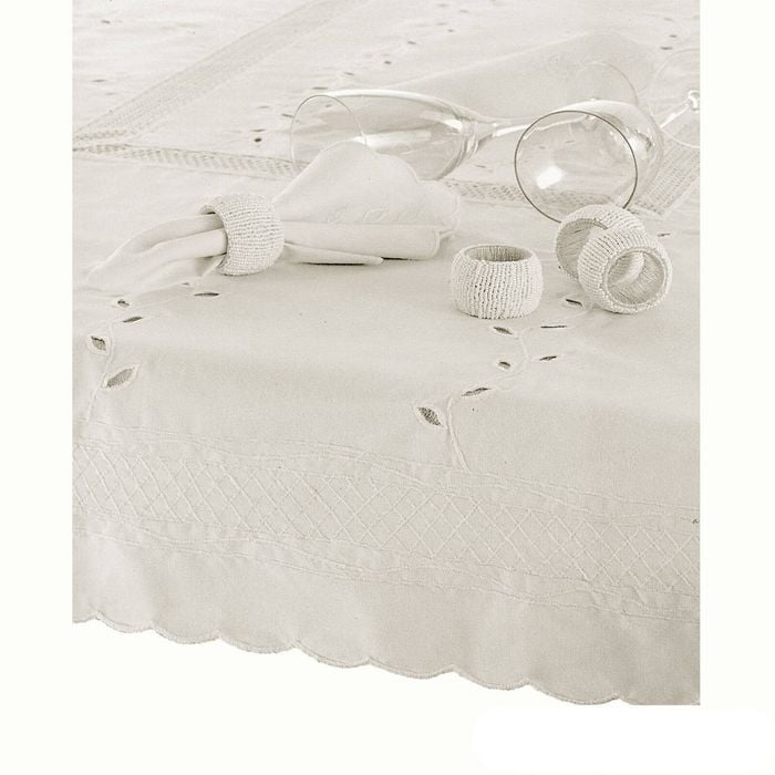 Embroidered Tablecloth - 160x260cm Oblong MARSHMALLOW