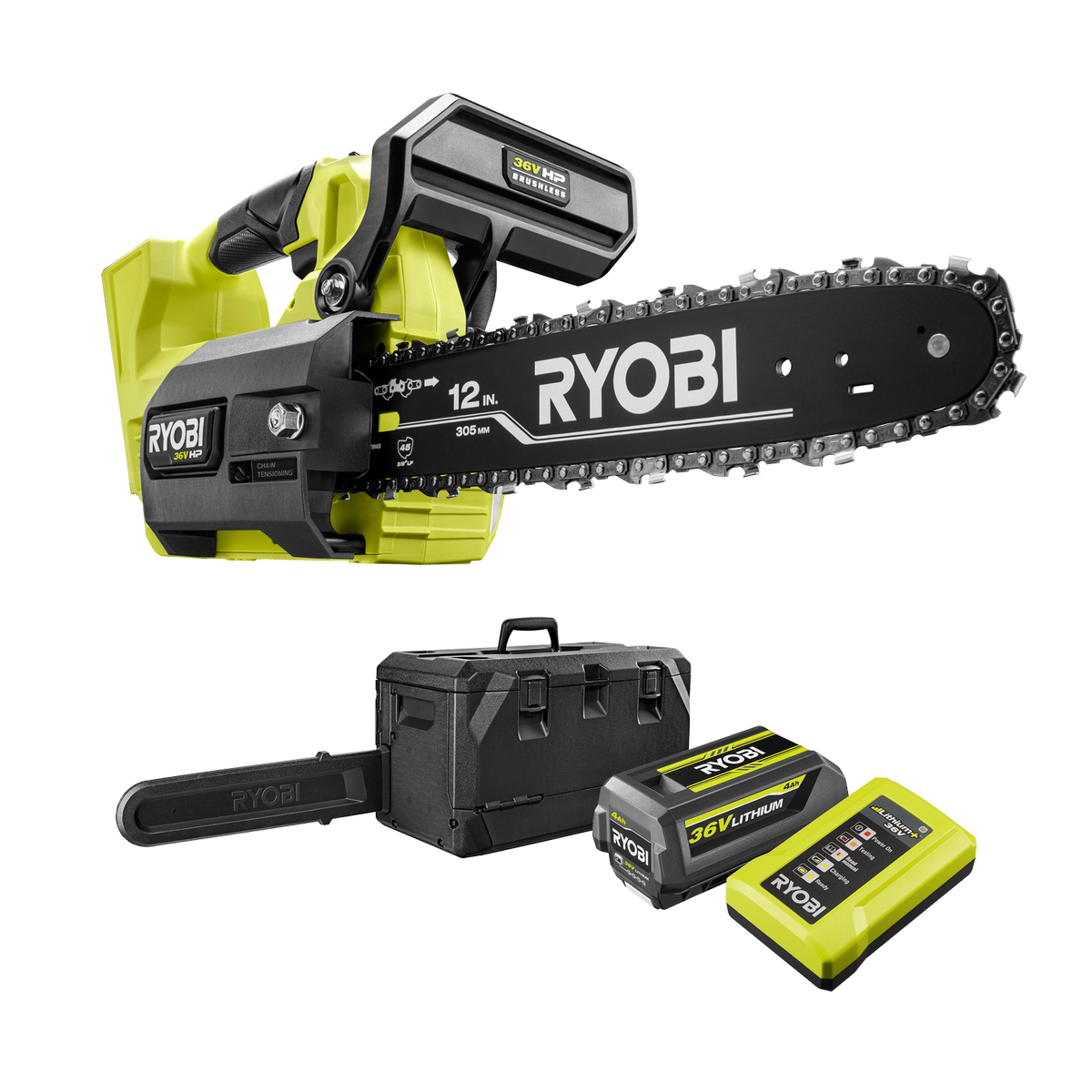 Ryobi 36V 12” 30cm HP Brushless Top Handle Chainsaw Kit