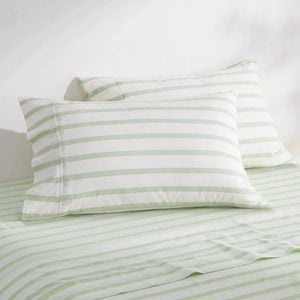 Dreamaker Bask Washed Cotton Yarn Dyed Stripe Pillowcase Sage Twin Pack