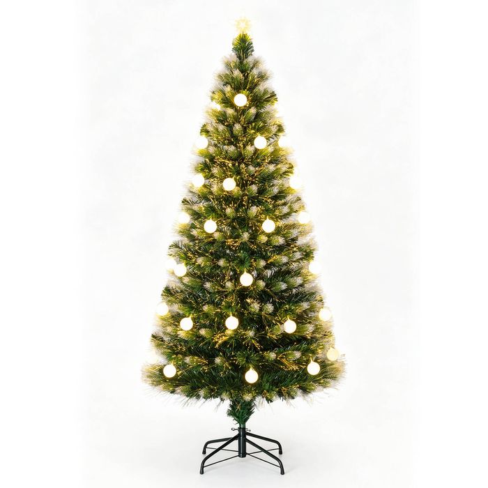 Costway 180cm Artificial Fiber Optic Christmas Tree Pre-Lit Full Xmas Tree w/230 Branch Tips 36 LEDs-Green