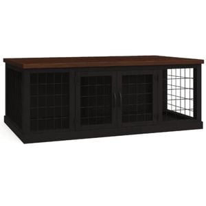 Paws and Willow Double Night Sky with Espresso Top  Wooden Dog Crate Hinged Door with Mesh