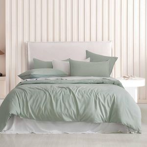 Cleverpolly Vintage Washed Microfibre Quilt Cover Set - Sage - Queen