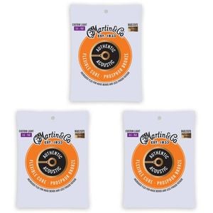 3PK Martin Guitar MA535FX Authentic Flexible Core Strings Custom Light
