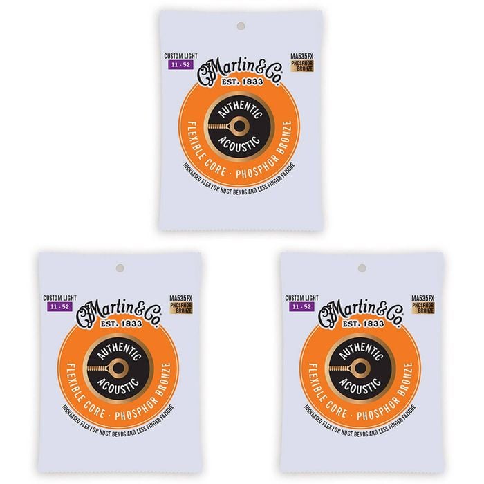 3PK Martin Guitar MA535FX Authentic Flexible Core Strings Custom Light