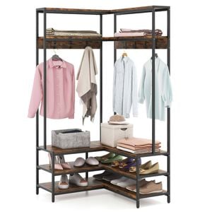 Costway L-shaped Coat Rack Corner Garment 5-tier Display Shelf Coffee