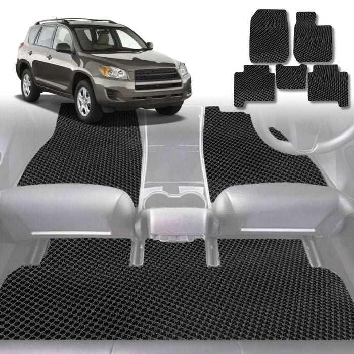 6D Diamond Car Floor Mats for Toyota RAV4 2006-2012-Full Set-Black-Outback GT