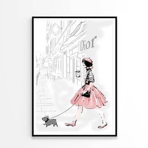 Pink Girl With her Puppy Fashion Print 100% Australian Made 90x120cm (Poster)