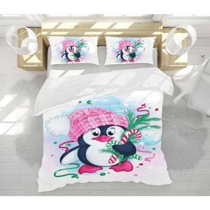 3D Cute Christmas Penguin 63 Bed Pillowcases Quilt King Single Size