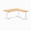Desky L-shape Sit To Stand White Oak Hardwood Desk 1500x1550mm White Height Adjustable Leg
