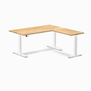 Desky L-Shape Sit to Stand White Oak Hardwood Desk 1500X1550mm White Height Adjustable Leg