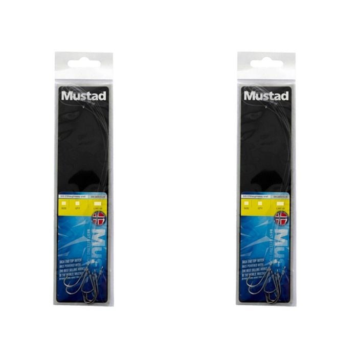 2x 6PK Mustad Hand Tied Snelled Rigs with 34007 Stainless Steel Hooks Size 2