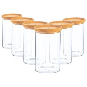 Argon Tableware Glass Storage Jar - Cork Lid - 1l - Modern Round Scandi Organisation Container Glass Jar - Set Of 6