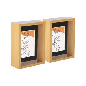 Nicola Spring 3d Deep Box Photo Frames - 5 X 7" With 4 X 6" Mount - Light Wood - Pack Of 2