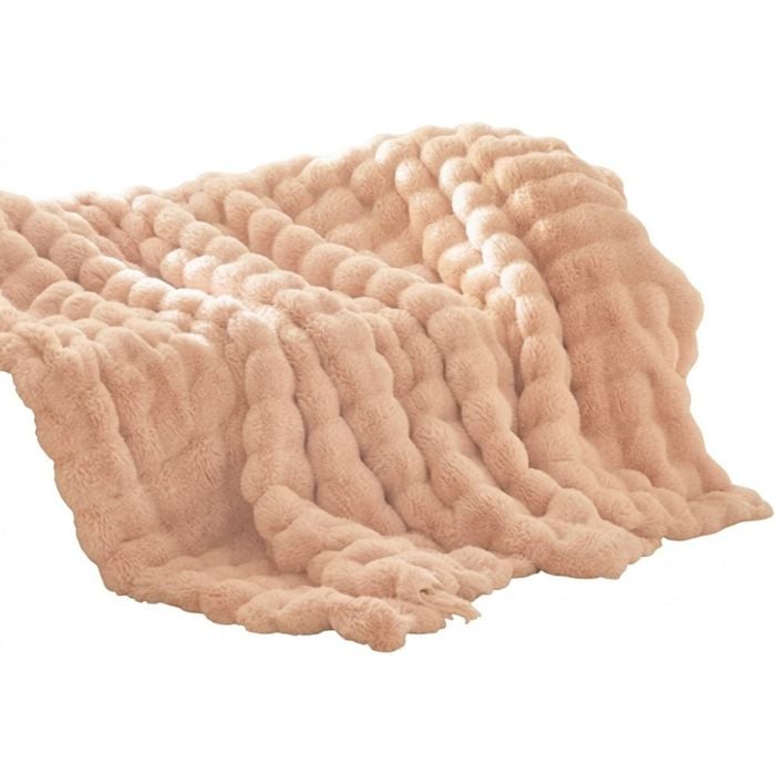 Cdsi Pompom Blanket Polyester Plush Faux Fur Throw Pink 180x200cm