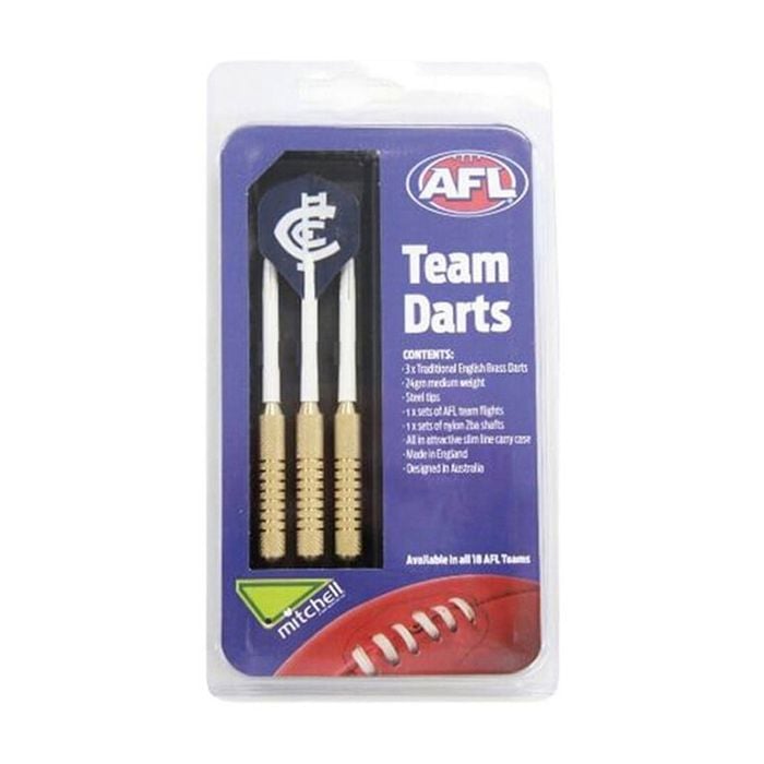 3pc AFL Brass Darts Carlton Blues Team Design Flights & Shafts In Case
