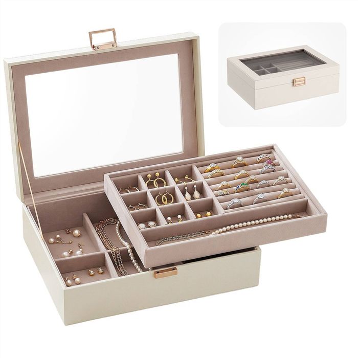 Embellir Jewelry Box 2 Layer Ring Box Earring Organiser Storage Case Acrylic Lid White