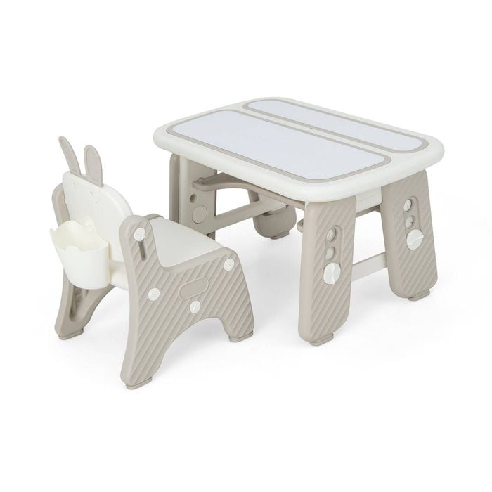 Costway Kids Table And Chair Set Adjustable Art Play Desk W/magnetic Board Grey