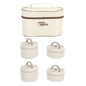 NNEOBA 4Pcs 304 Stainless Steel Insulated Lunch Container Set Beige