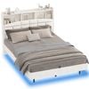 Ufurniture Velvet Floating Bed Frame with LED Lights and Storage Headboard Queen Size Beige