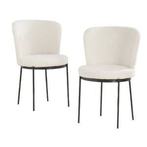 BRIBRION x2 Boucle Dining Chairs with Black Metal Legs Upholstered Sherpa Fleece Wide Back for Kitchen Restaurant White