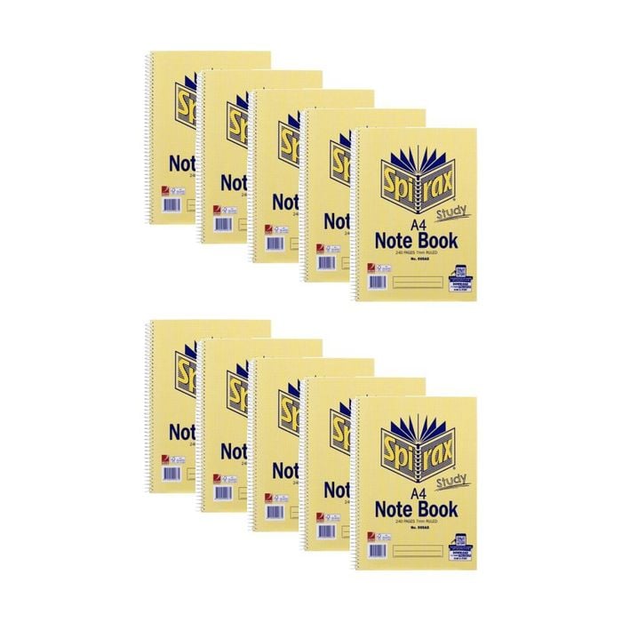 10pk Spirax 595a A4 7mm Ruled Spiral Bound Writing Notebook 240 Pages