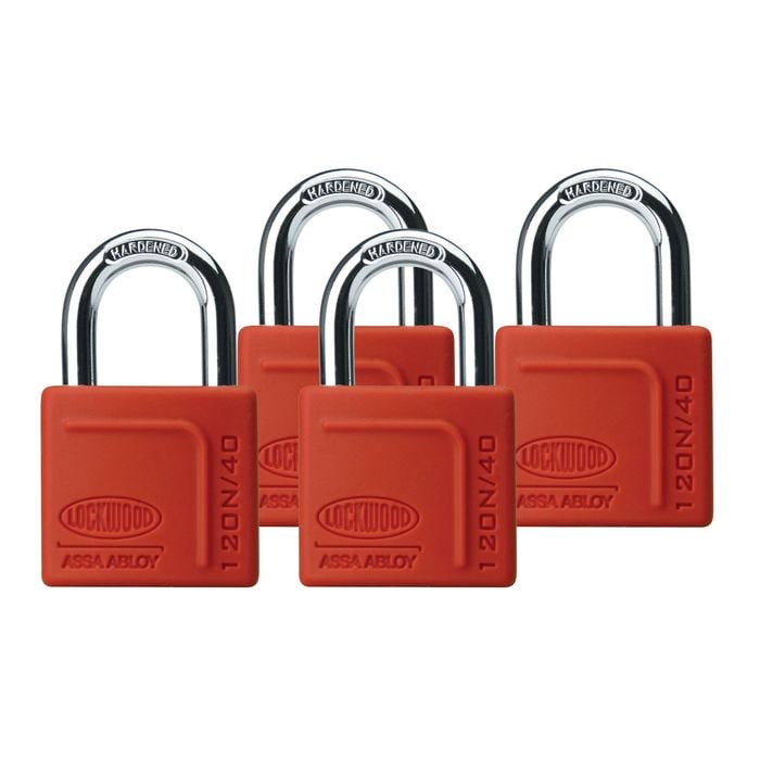 Lockwood 40mm Solid Brass 120N Series Padlock with Silicone Cover - 4 Pack
