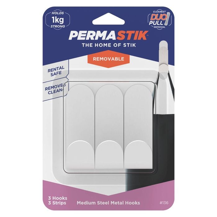Permastik Medium Steel Metal Hooks - 3 Pack