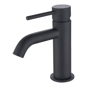 Mondella WELS 5 Star 6L/min 25mm Black Matte Resonance Pin Lever Curved Spout Basin Mixer