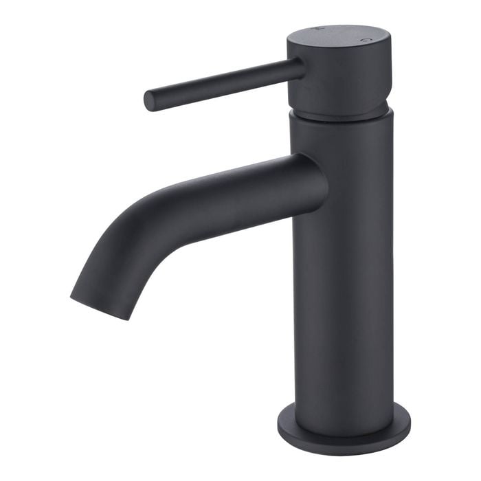 Mondella 25mm Black Matte Resonance Pin Lever Curved Spout Basin Mixer