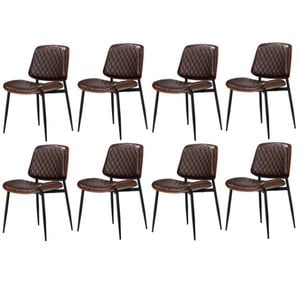 Oikiture 8x Dining Chairs Retro Faux Leather Walnut