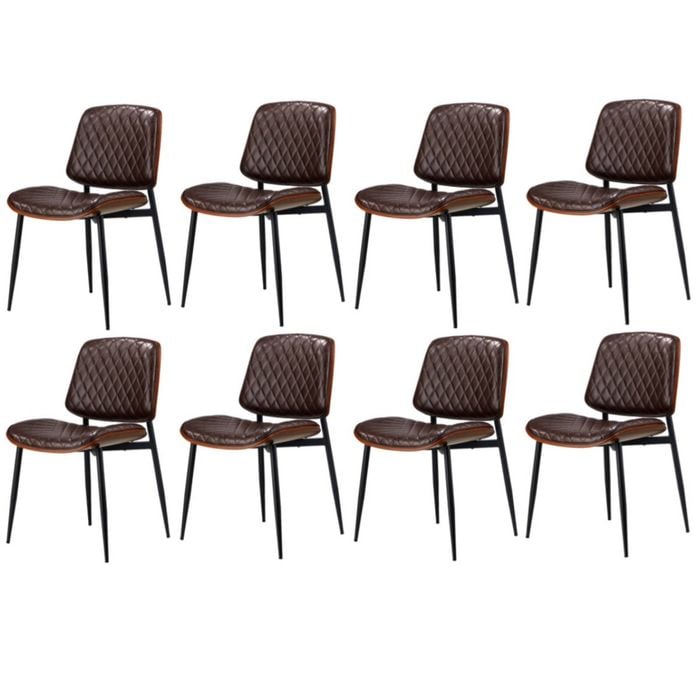 Oikiture 8x Dining Chairs Retro Faux Leather Walnut