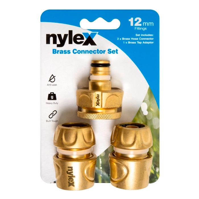 Nylex 12mm Brass 3 Piece Hose End Fitting Set