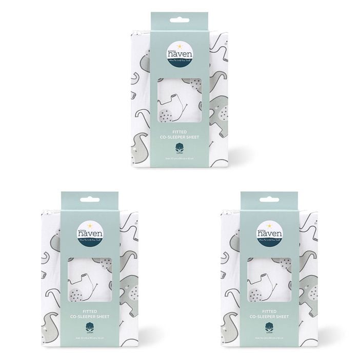 3PK Little Haven Co-Sleeper Elephant Baby Bedding Sheet 90cm