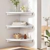 Homfurn 3-piece Corner Floating Wall Shelf – 90° Wall Mounted Display Rack, Round Edge, White