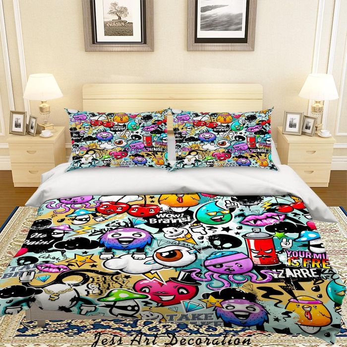 3D Graffiti Rock Colorful Monster Quilt Cover Set Bedding Set Duvet Cover Pillowcases LXL