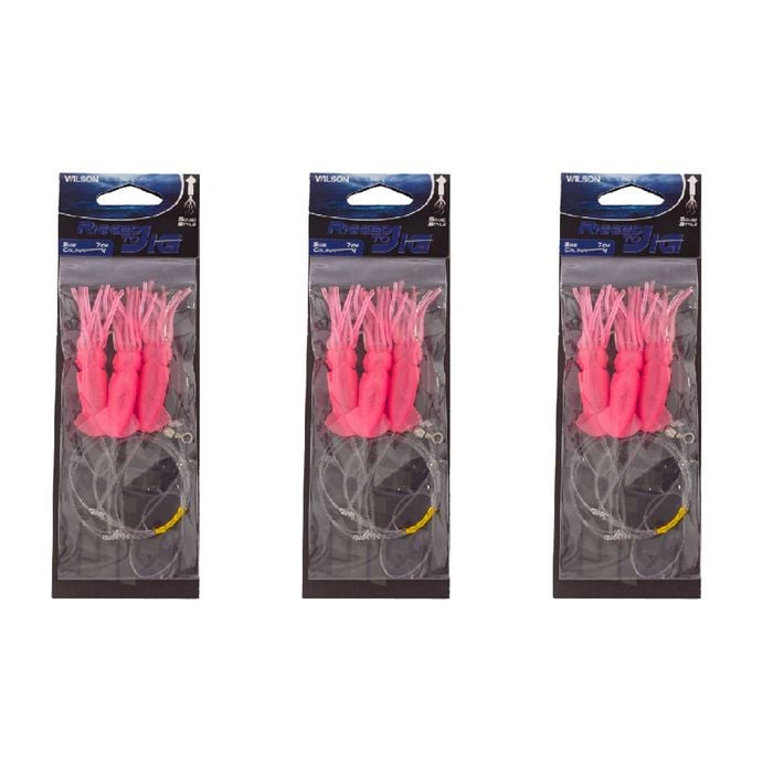 3x Wilson Rigged to Jig Rig 3 Hook Squid Style Jig Fully UV Active - Colour #4