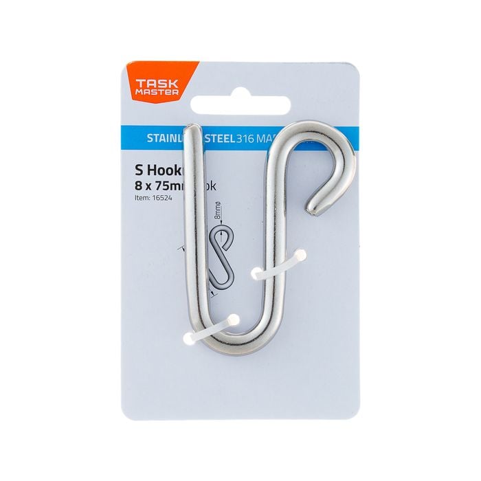 Taskmaster 8 x 75mm 316 Stainless Steel S Hook