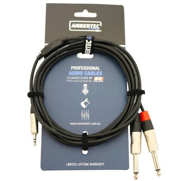 Y Cable 1.5m Rean 3.5mm Trs Plug - 2 X 6.35mm Ts Plug