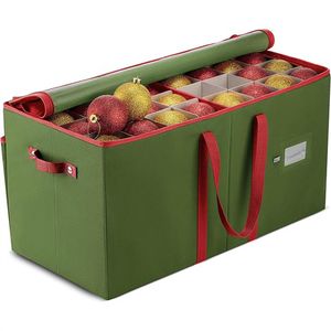 Catzon Large Christmas Ornament Storage Box - Stores 128 Ornaments with Dividers-Green