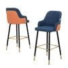 Familand Set of 2 Faux Leather Upholstered Bar Stools in Navy with Footrest