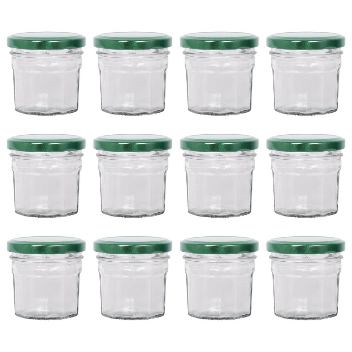 Argon Tableware Glass Jam Jars with Green Lids 110ml Pack of 12