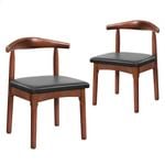 ALFORDSON Dining Chair Retro Wood PU Leather Seat Walnut Set of 2